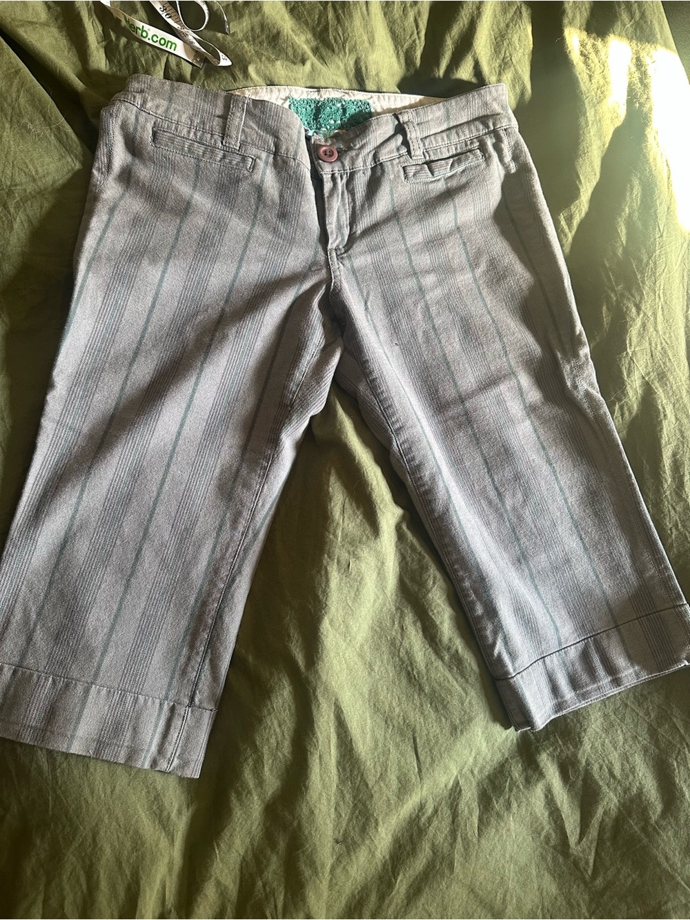 Fossil Vintage Women's Light Gray w/Teal-ish Green Pinstripe Bermuda Shorts